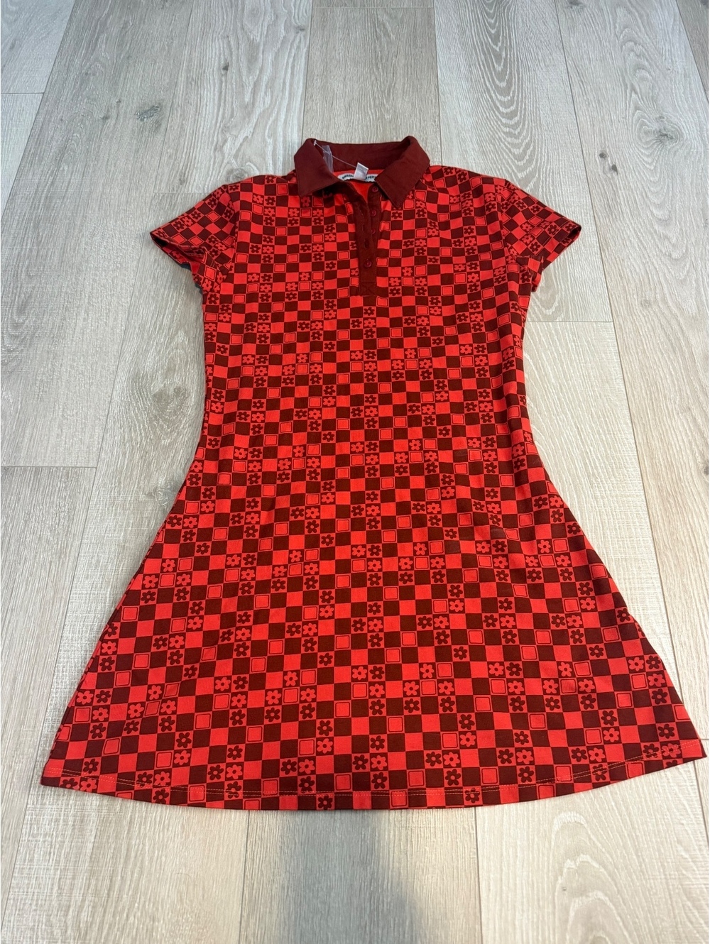 Urban Outfitters red patterned polo mini dress size M